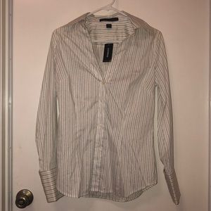 Express Design Studio Top - White w/Shiny Stripes